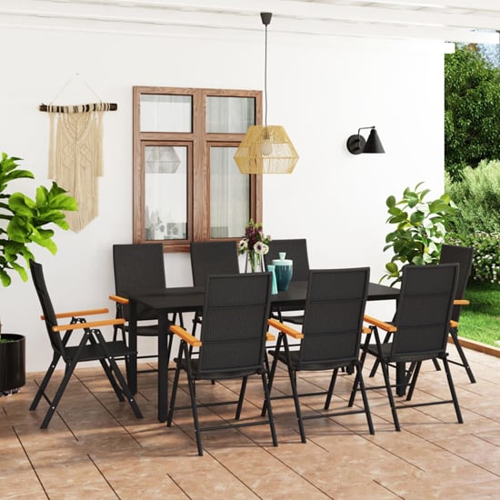 Product photograph of Sarnia Large Aluminium 9 Piece Dining Set In Black And Brown from Furniture in Fashion