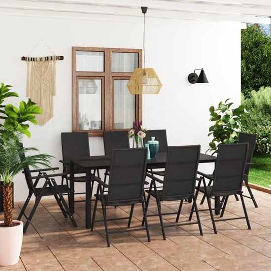 Product photograph of Sarnia Large Aluminium 9 Piece Garden Dining Set In Black from Furniture in Fashion