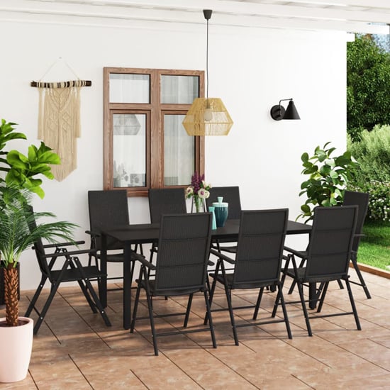 Read more about Sarnia large aluminium 9 piece garden dining set in black