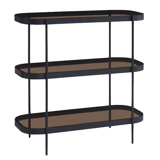 Read more about Sarnia low bookcase with 5 glass shelves in dark walnut