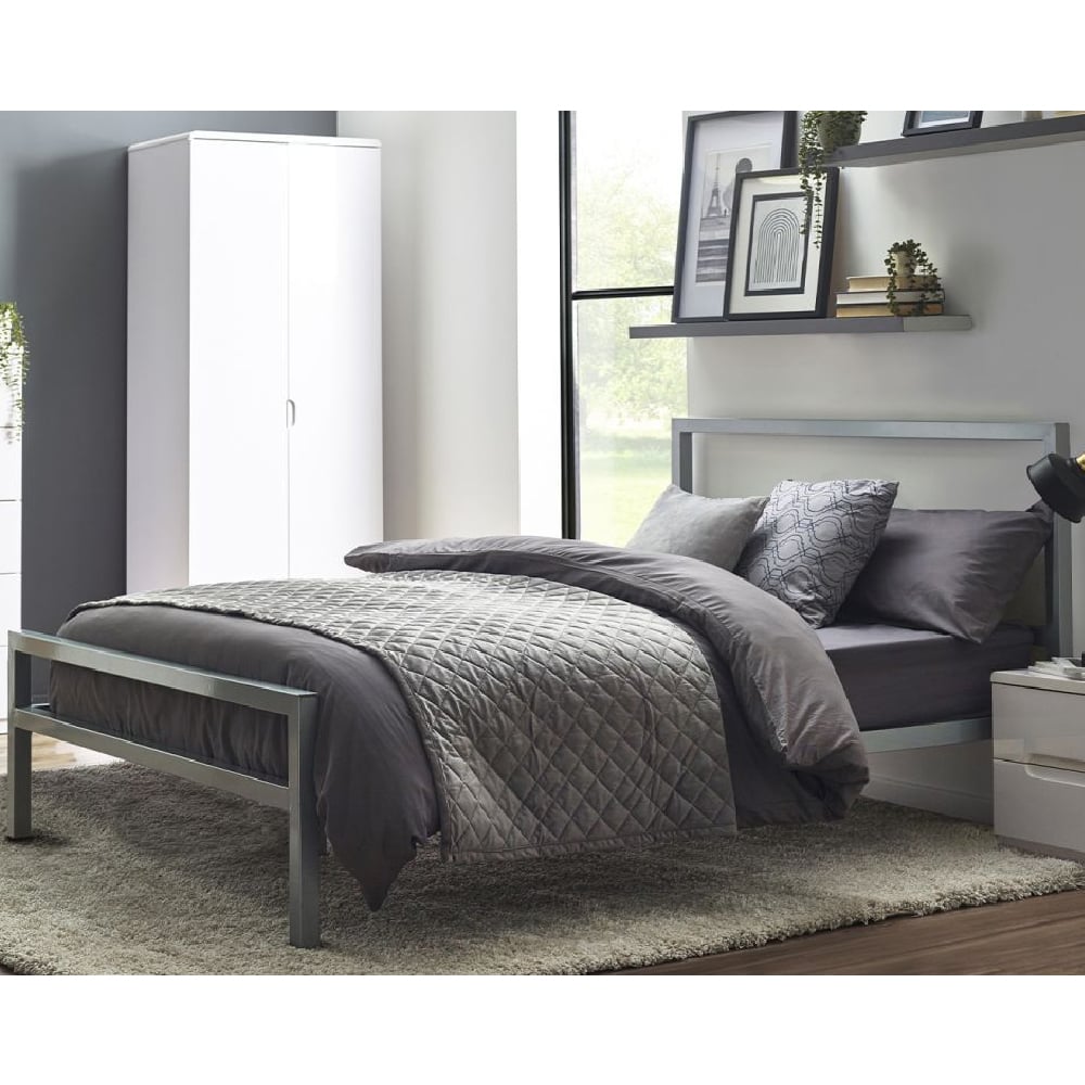 Product photograph of Sarnia Metal King Size Bed In Silver from Furniture in Fashion