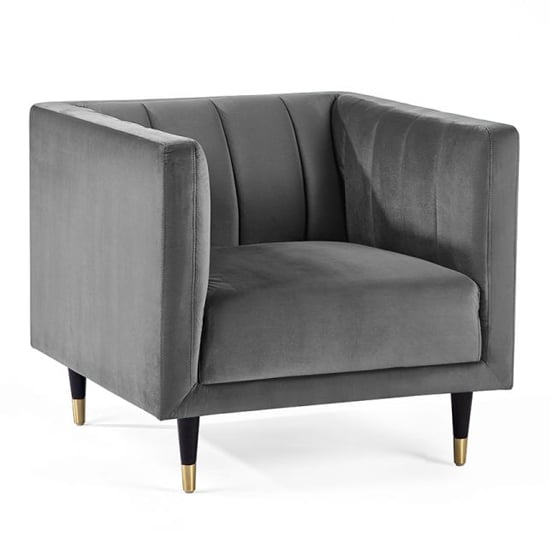 Product photograph of Sarnia Scalloped Back Velvet Armchair In Grey from Furniture in Fashion