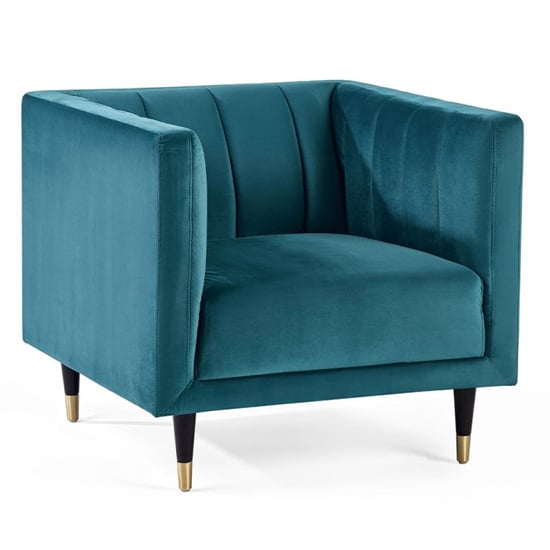 Product photograph of Sarnia Scalloped Back Velvet Armchair In Teal from Furniture in Fashion