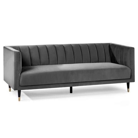 Product photograph of Sarnia Scalloped Back Velvet 3 Seater Sofa In Grey from Furniture in Fashion