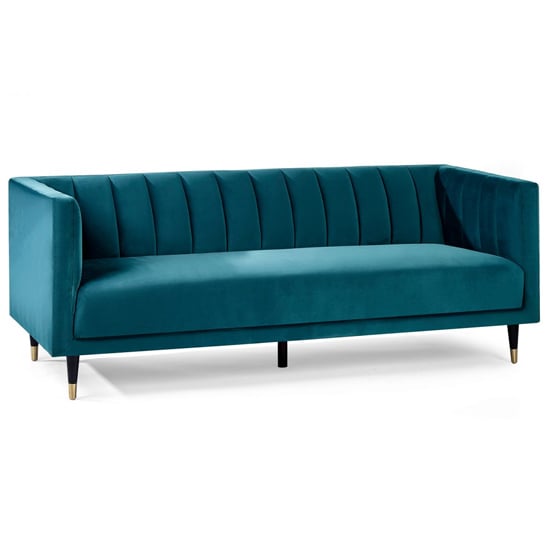 Product photograph of Sarnia Scalloped Back Velvet 3 Seater Sofa In Teal from Furniture in Fashion