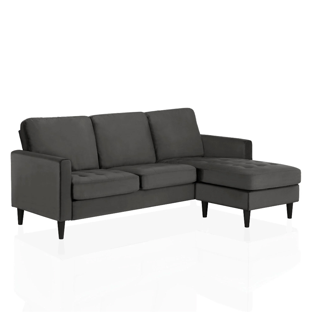 Sarnia Velvet Reversible Corner Sofa With Black Legs In Grey