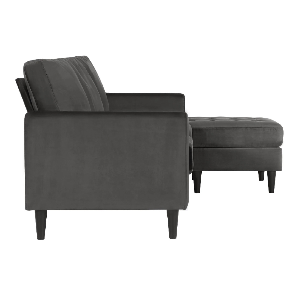 Sarnia Velvet Reversible Corner Sofa With Black Legs In Grey