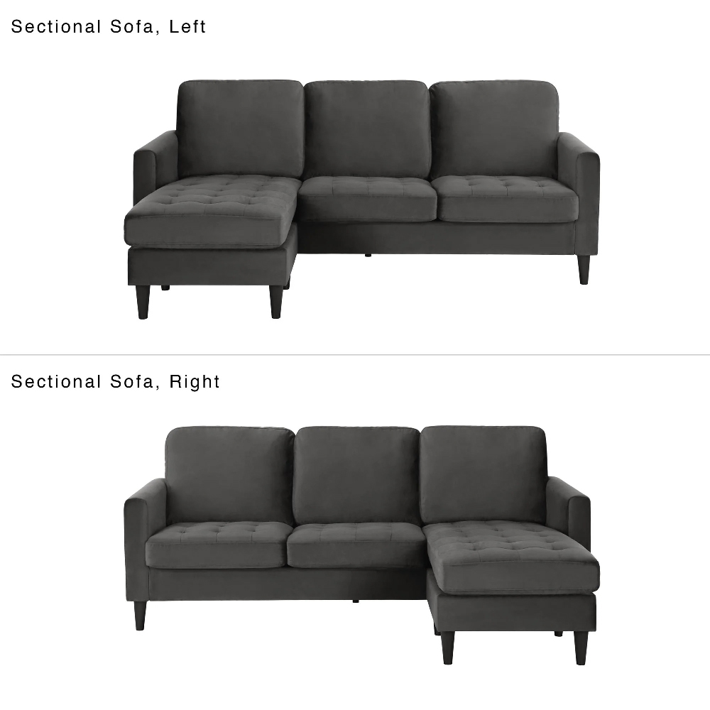 Sarnia Velvet Reversible Corner Sofa With Black Legs In Grey