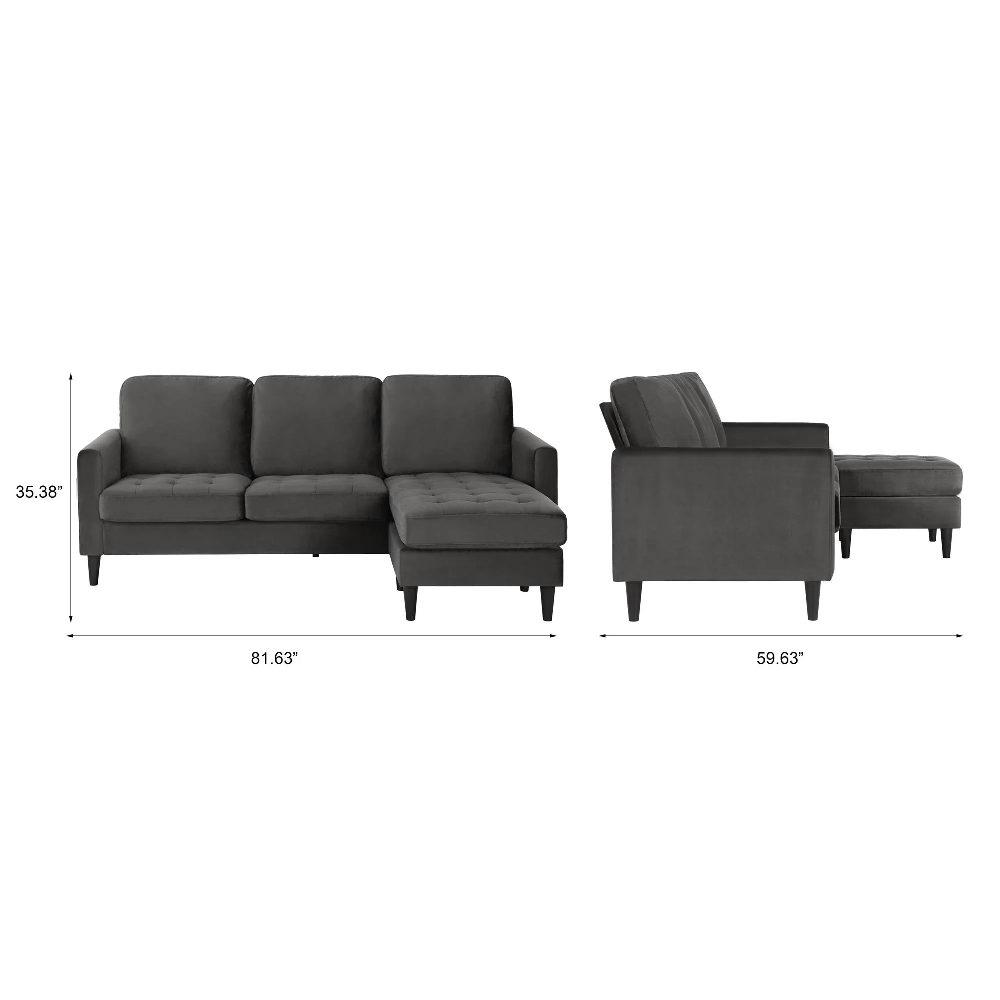 Sarnia Velvet Reversible Corner Sofa With Black Legs In Grey