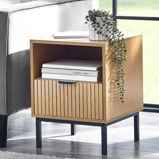 Read more about Sarnia wooden bedside cabinet with 1 drawer in natural