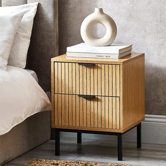 Read more about Sarnia wooden bedside cabinet with 2 drawers in natural