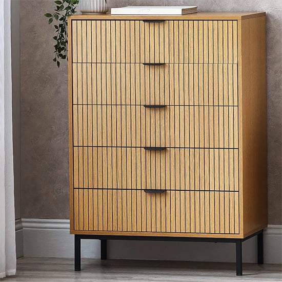 Read more about Sarnia wooden chest of 5 drawers tall in natural