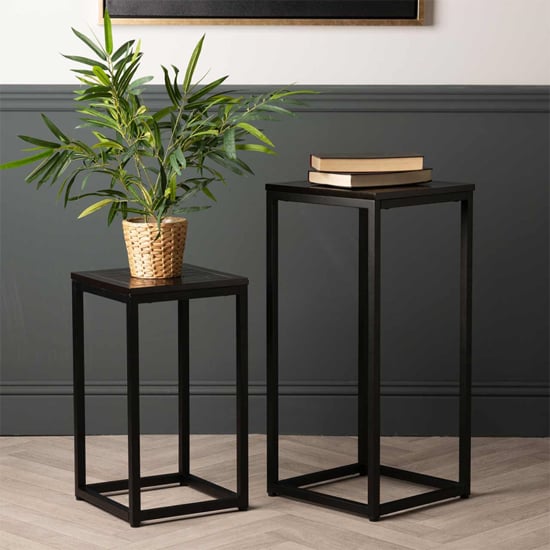 Product photograph of Sarnia Wooden Set Of 2 Plant Stands In Black from Furniture in Fashion