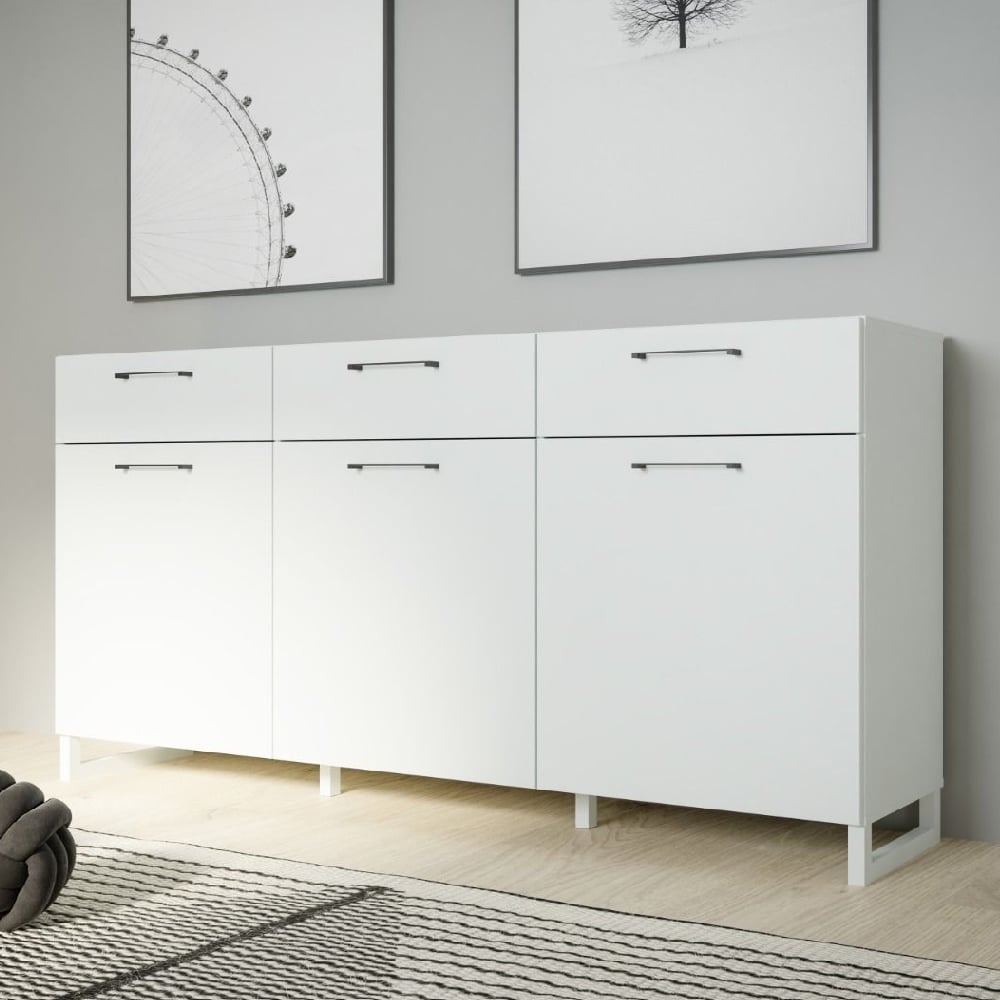 Read more about Sarnia wooden sideboard with 3 doors 3 drawers in light grey