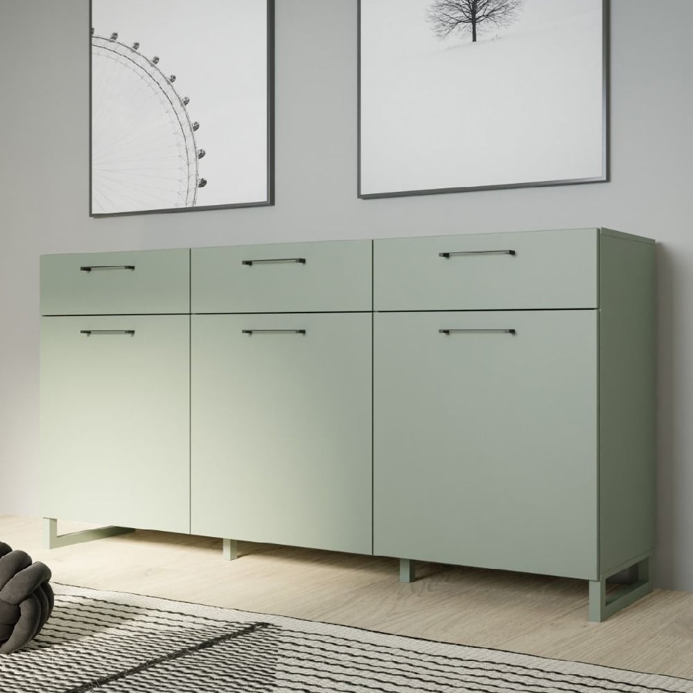 Read more about Sarnia wooden sideboard with 3 doors 3 drawers in sage green