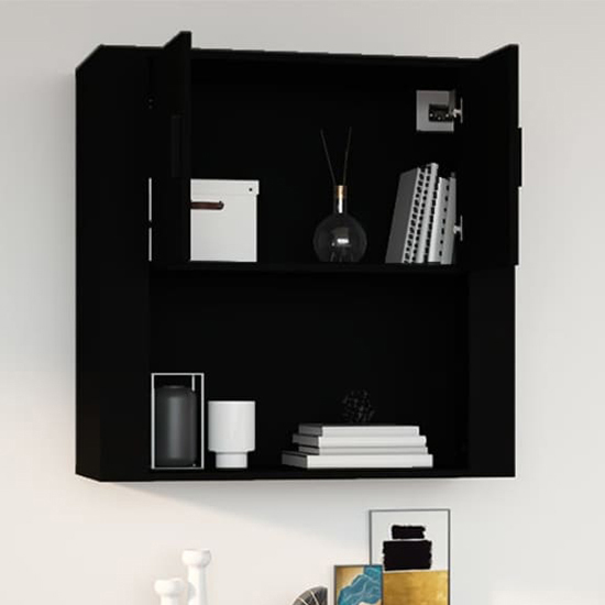 Sarnia Wooden Wall Storage Cabinet With 2 Doors In Black