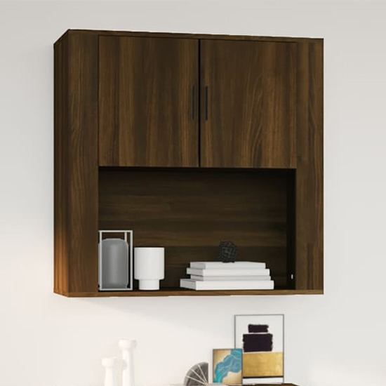 Photo of Sarnia wooden wall storage cabinet with 2 doors in brown oak