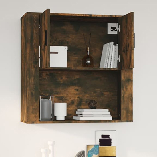 Sarnia Wooden Wall Storage Cabinet With 2 Doors In Smoked Oak