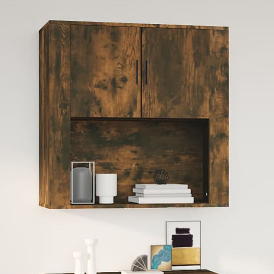 Read more about Sarnia wooden wall storage cabinet with 2 doors in smoked oak