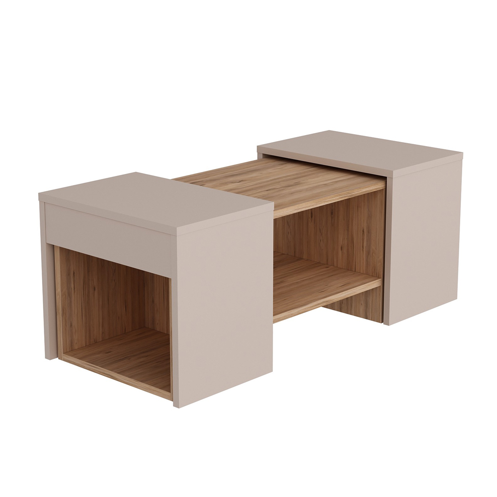 Sartos Wooden Coffee Table Set in Atlantic Pine and Beige