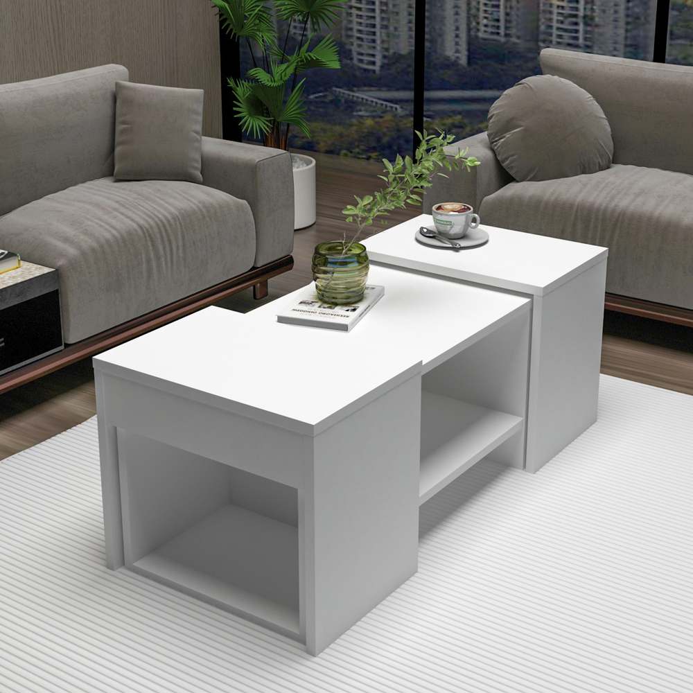 Sartos Wooden Coffee Table Set in White