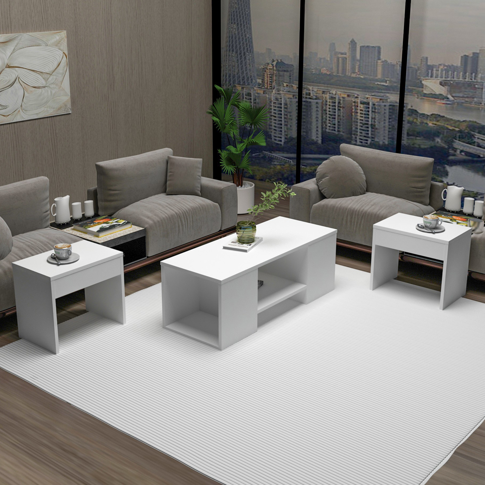 Sartos Wooden Coffee Table Set in White