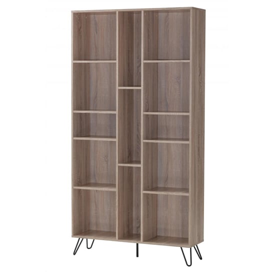 Photo of Sarva wooden bookcase wide with black metal legs in oak