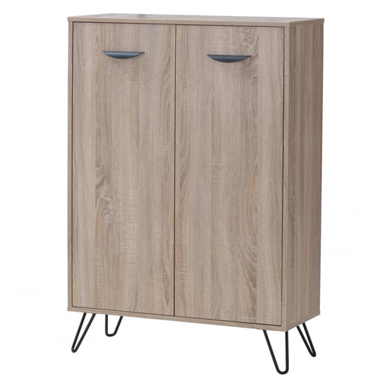Read more about Sarva wooden storage cabinet with black metal legs in oak