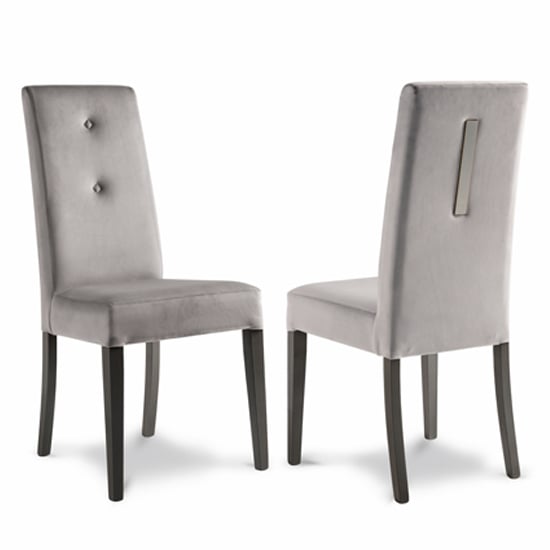 Sarver Grey Fabric Dining Chairs With High Gloss Legs In Pair