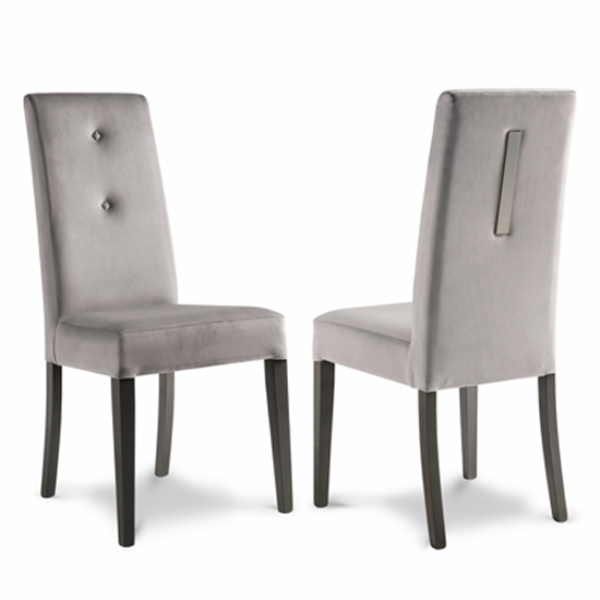 Read more about Sarver grey fabric dining chairs with high gloss legs in pair