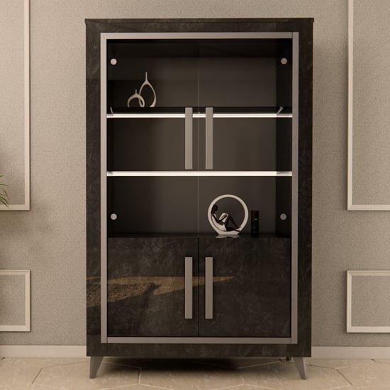 Product photograph of Sarver High Gloss Display Cabinet 2 Doors In Black And Led from Furniture in Fashion