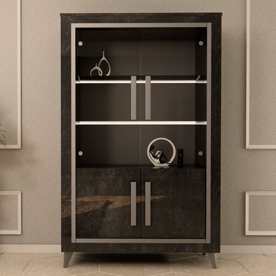 Read more about Sarver high gloss display cabinet 2 doors in black and led