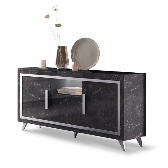 Sarver High Gloss Sideboard With 3 Doors In Black And LED