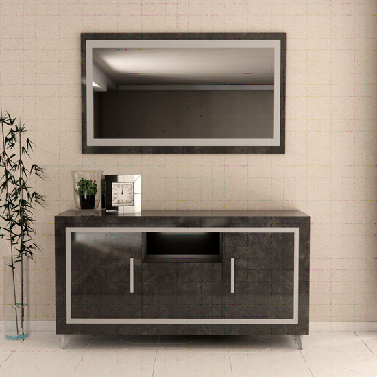 Sarver High Gloss Sideboard With 3 Doors In Black And LED