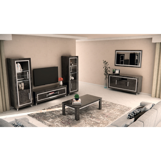 Sarver High Gloss Sideboard With 3 Doors In Black And LED