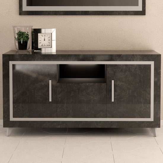 Sarver High Gloss Sideboard With 3 Doors In Black And LED
