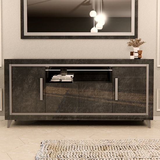 Sarver High Gloss Sideboard With 4 Doors In Black And LED