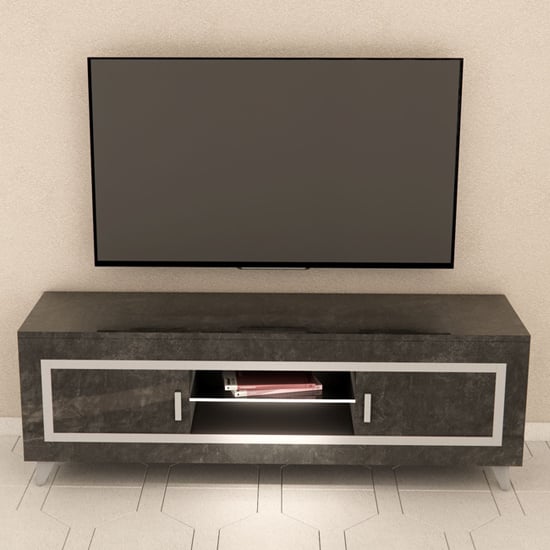 Sarver High Gloss TV Stand With 2 Doors In Black With LED