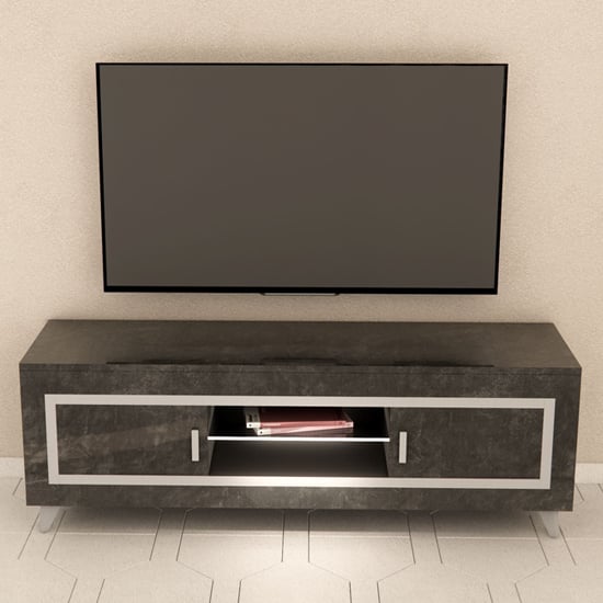Read more about Sarver high gloss tv stand with 2 doors in black with led
