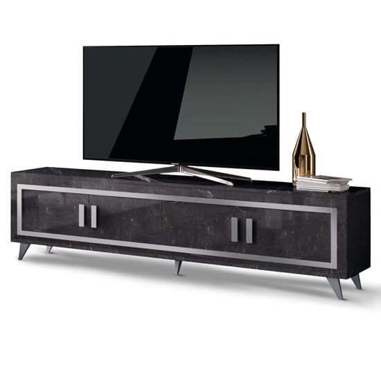 Sarver High Gloss TV Stand With 4 Doors In Black With LED