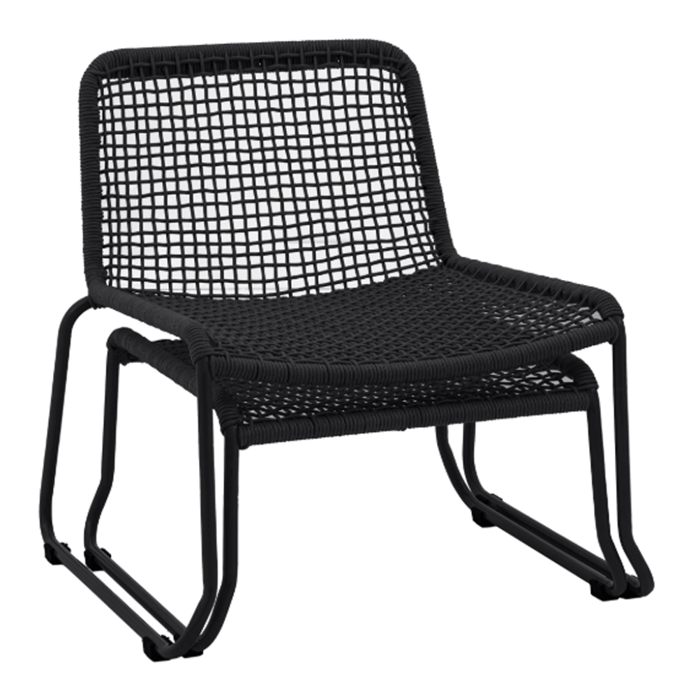Saskatoon Outdoor Rope Lounge Chair With Footstool In Black
