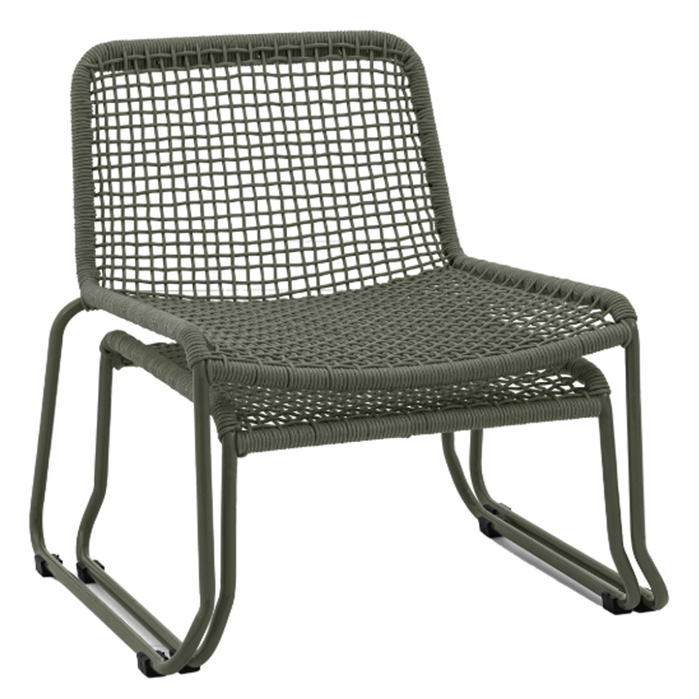 Saskatoon Outdoor Rope Lounge Chair With Footstool In Green