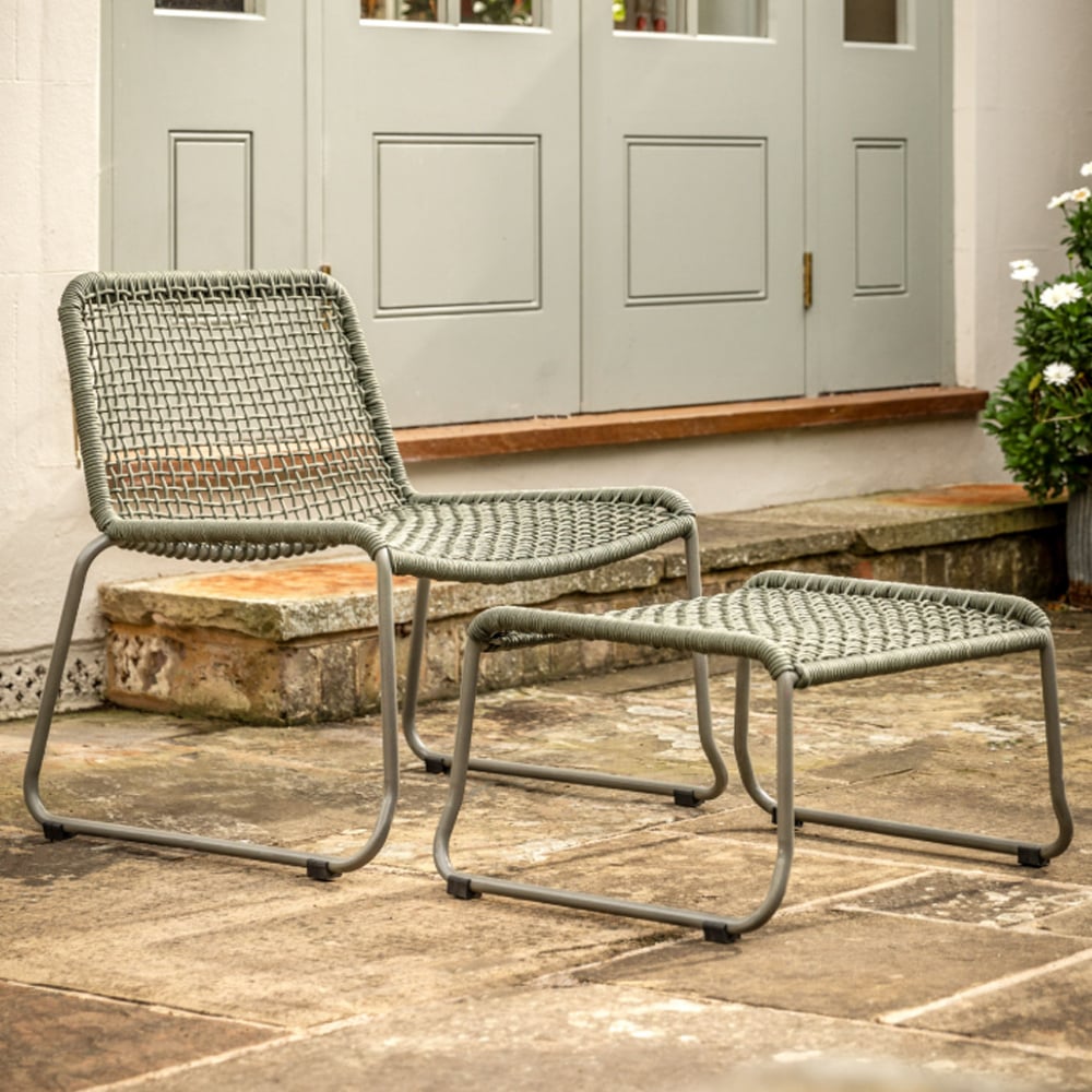 Saskatoon Outdoor Rope Lounge Chair With Footstool In Green