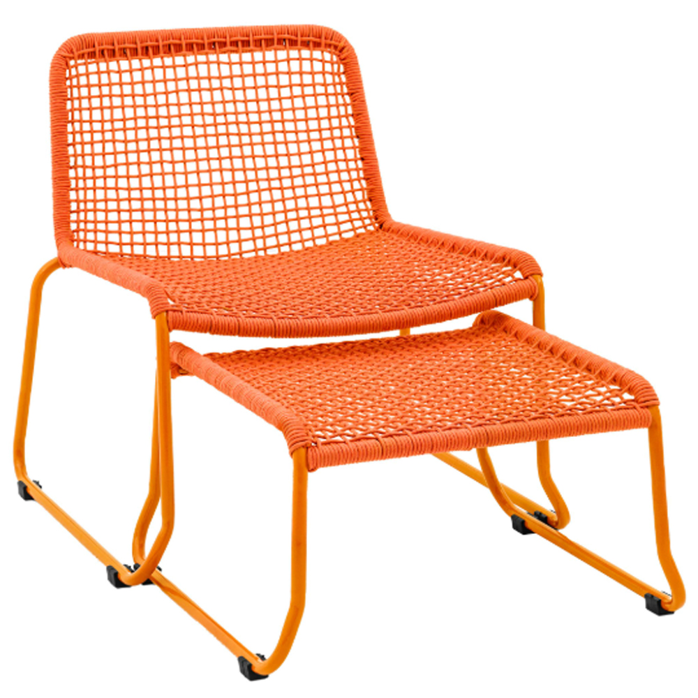 Saskatoon Outdoor Rope Lounge Chair With Footstool In Orange