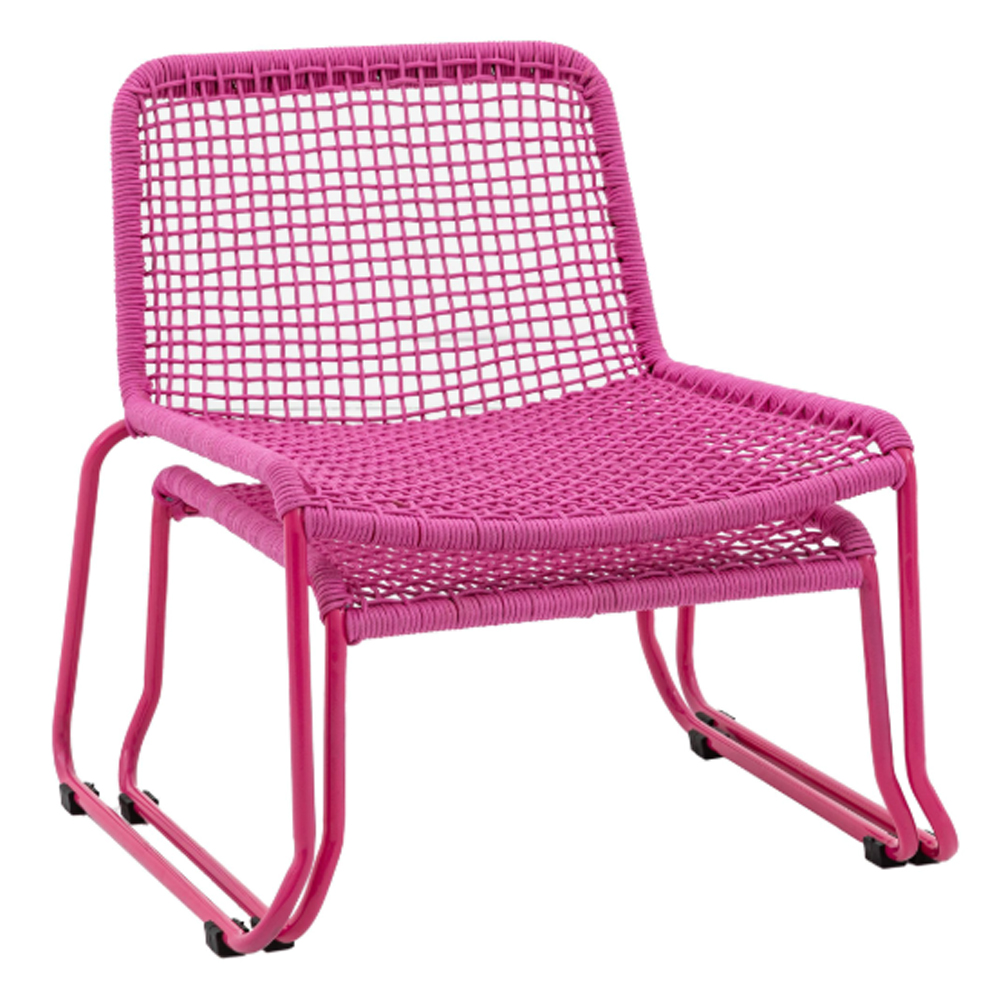 Saskatoon Outdoor Rope Lounge Chair With Footstool In Pink