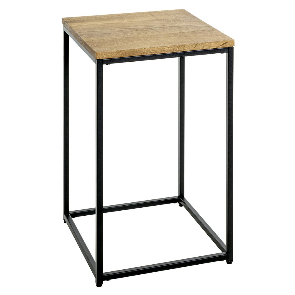 Saskatoon Wooden End Table With Black Metal Frame In Oak