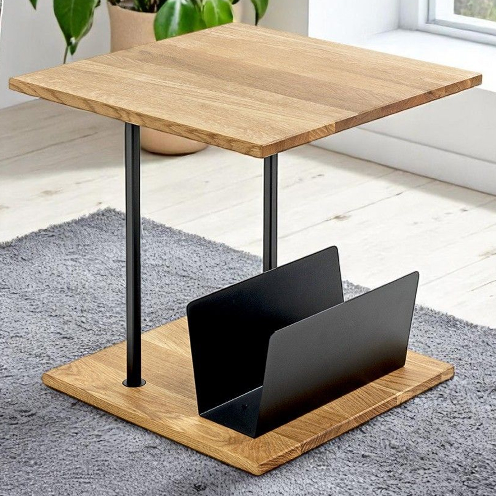 Saskatoon Wooden End Table With Magazine Rack In Oak