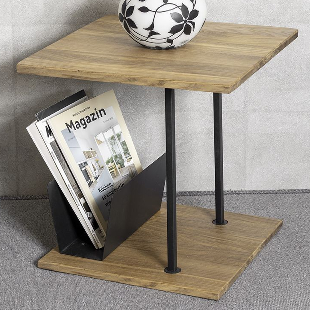 Saskatoon Wooden End Table With Magazine Rack In Oak