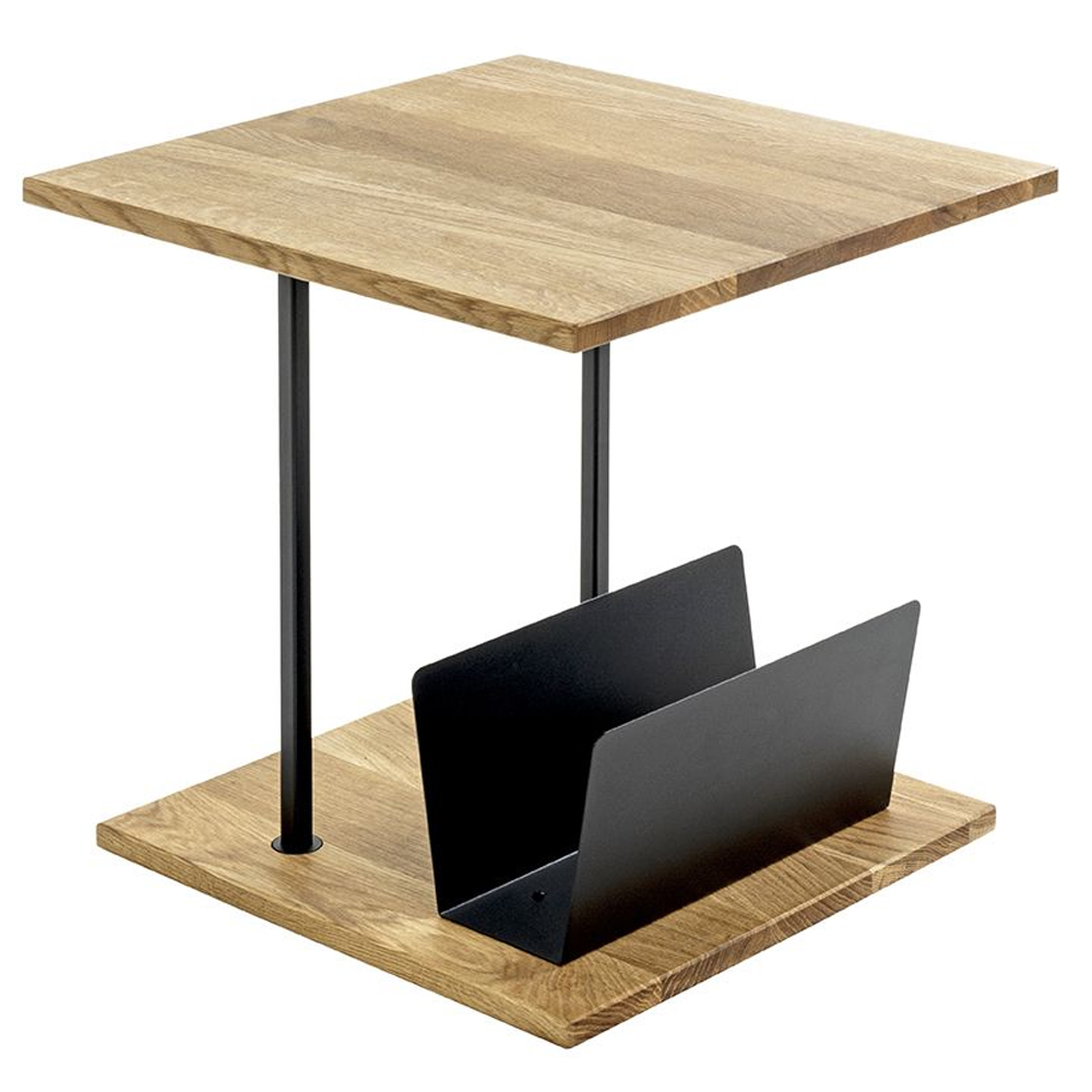 Saskatoon Wooden End Table With Magazine Rack In Oak