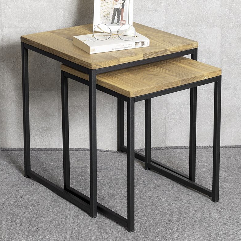 Saskatoon Wooden Nest Of 2 Tables In Oak And Black